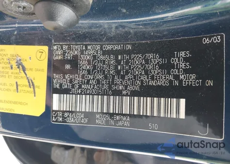 2003 Toyota Highlander Limited V6/V6 from USA, damaged, VIN JTEHF21A930151116